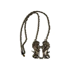 Vintage Worthington Pewter Lion Pendant Necklace Jewelry 21 ¾" Two Lions Chain