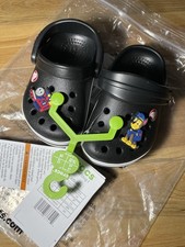 Image of New Black Crocs classic clogs toddler baby size UK 4/ EU 19-20 With Charms