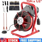 75FT x 1/2in Drain Cleaner Machine, Electric Drain Snake w/Cutters & Foot Switch