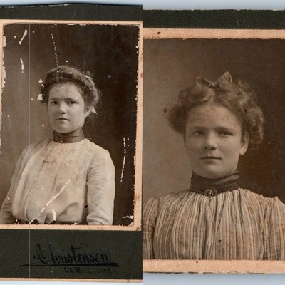 x2 LOT c1900s De Witt, IA Cute Young Lady Age Progression Cabinet Card Photo H2