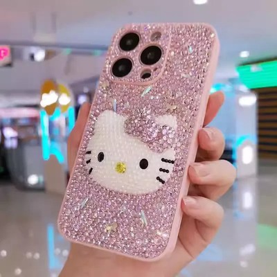 Bling Pink Diamond Pearl Cute Cat Case for iPhone 17 16 15 14 13 12 11 X Pro Max
