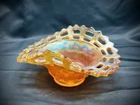 Fenton marigold Carnival Glass Open Edge Basket Weave Bowl/bon bon dish Vintage