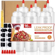 Squeeze Bottles, 16oz Leak-Proof Wide Mouth Condiment Squeeze Bottles for Liq...