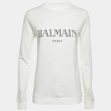 Balmain White Logo Print Cotton Crew Neck Sweatshirt S
