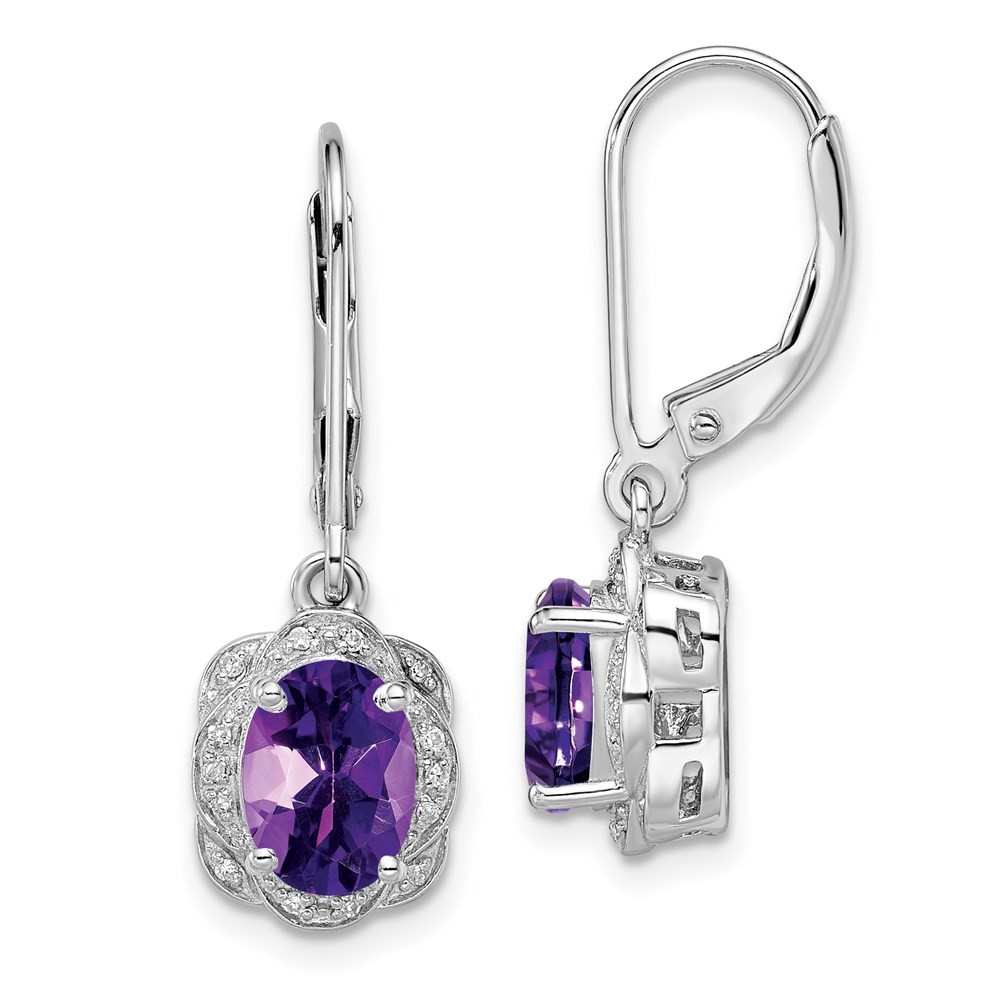 Sterling Silver Rhodium-plated Diamond and Amethyst Drop & Dangle Earrings