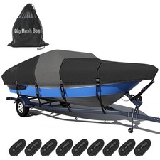 14-16ft Tri-Hull V-Hull Boat Cover 1600D 1200D w/ 2" Loops Trailering Mooring