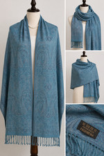Pashmina Blue Paisley Scarf Shawl Wrap Fringe...