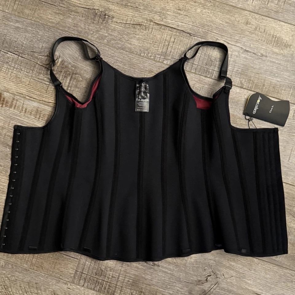 NWTsCorset Story Underbust Latex Corset Adjustable Sz 22 Waist Cinching Burgundy - Image 3 of 4