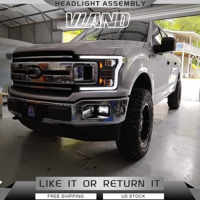 For Ford F150 Pickup 2018-2020 VLAND LED Projector Headlights Black Front Lamps