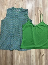 Liz Claiborne Top Size M Green Blue Sleeveless Sheer Camisole Included Button Up