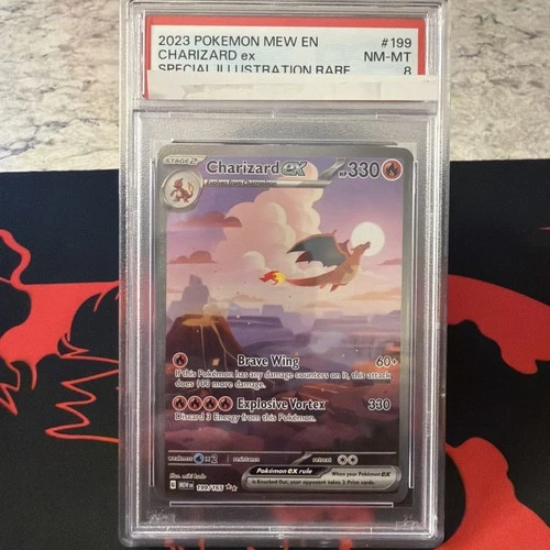 2023 POKEMON MEW EN-151 SPECIAL ILLUSTRATION RARE #199 CHARIZARD EX PSA 8