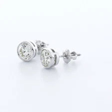 1.5ct Certified Natural Diamonds I/VS2 Round Cut 14K Gold Bezel Classic Studs