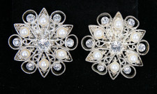 Vintage Elegant Sparkling White Rhinestone Faux Pearl Formal Shoe Clips Set