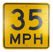 Real Retired 18 x 18 Yellow 35 MPH Speed Limit Reflective Highway Metal Sign