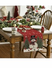 Gorgeous Table Runner 13x90 Red Christmas Snowman Snowflake