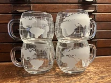 Lot of 4: VTG Nestle Co. Inc Nescafé Globe Etched Clear Glass Coffee Tea Mug MCM