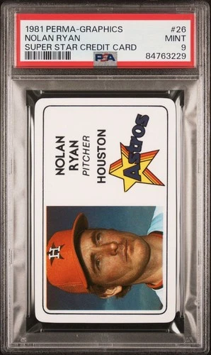 1981 PERMA-GRAPHICS SUPER STAR CREDIT CARD 26 🔥 NOLAN RYAN 🔥 PSA 9 🔥🔥