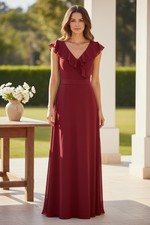 Mori Lee Madeline Gardner Women's Evening Dress Sherry Red Size 0 Ruffle Neck