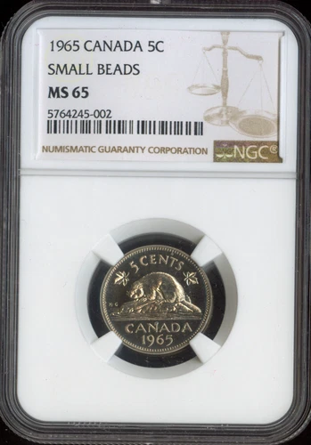 1965 Canada 5 Cents NGC MS65 Small Beads Quality