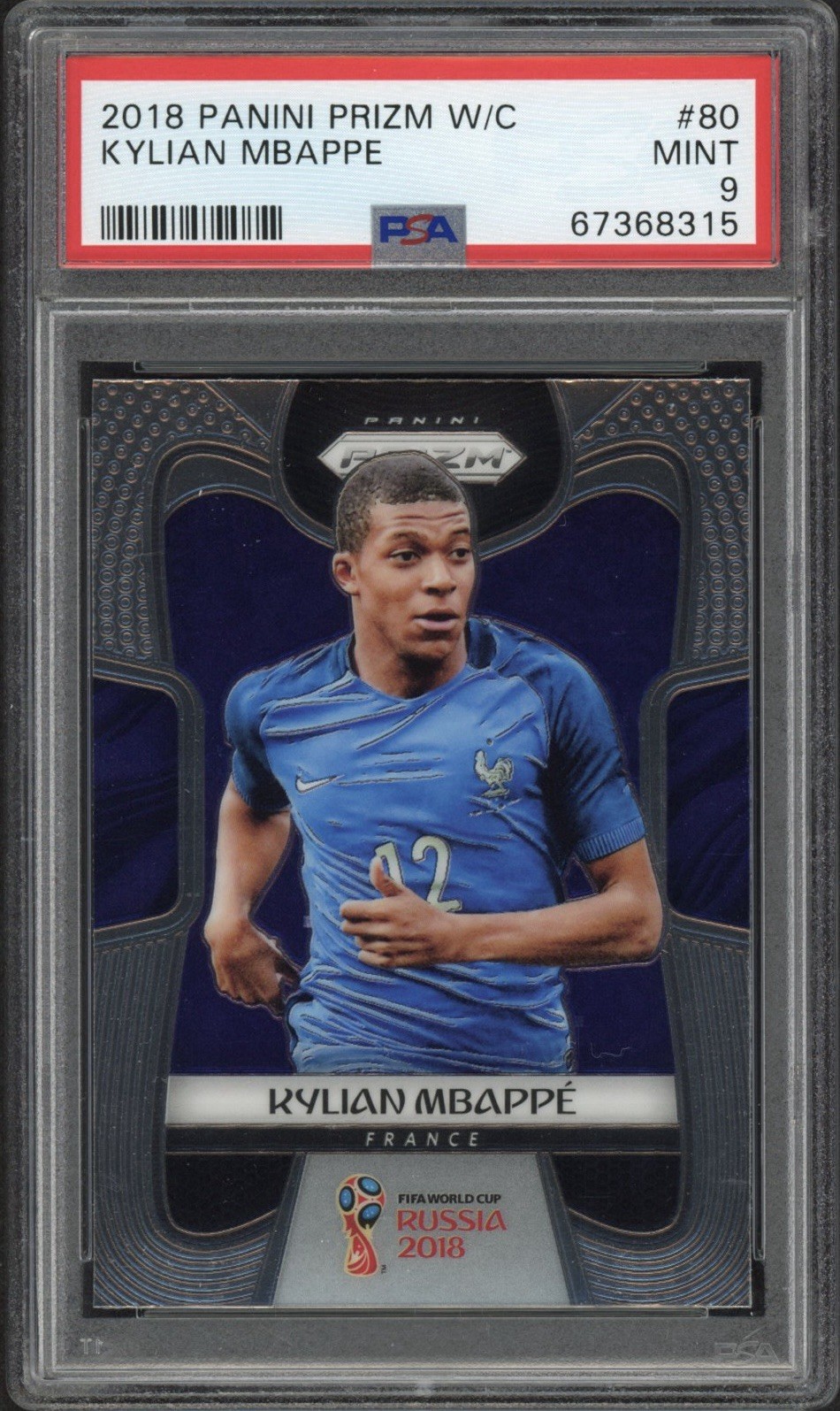 2018 Panini Prizm World Cup Kylian Mbappe Rookie RC #80 PSA 9 Mint France