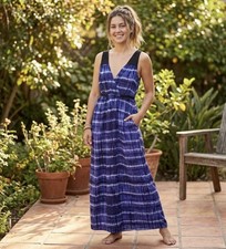 Simply Vera Vera Wang Blue Tie-Dye Maxi Dress M Sleeveless V-Neck Pockets