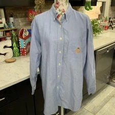 Lauren Ralph Lauren Women's Sz 16 Blue Shirt Blouse Embroidered Gold Crest