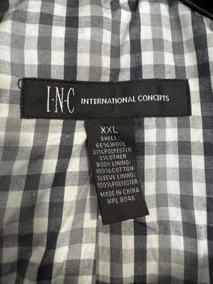 Jaqueta INC International Concepts xadrez mistura de lã cinza xadrez com capuz - Imagem 3 de 4