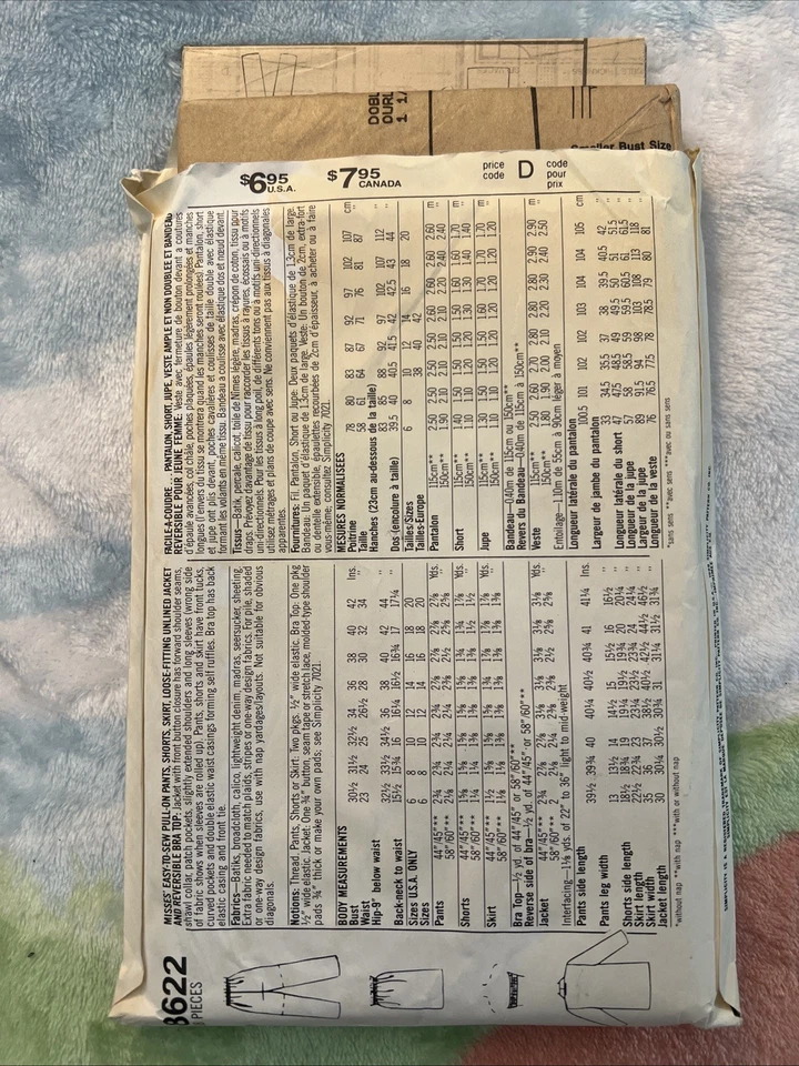 Vintage 1988 Simplicity 9622 Skirt Jacket Bra Shirt Top Size 6-8-10 UNCUT - Image 2 of 2