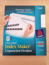 Avery 11432 Unpunched Dividers, Index Maker Print Apply Clear Label NEW