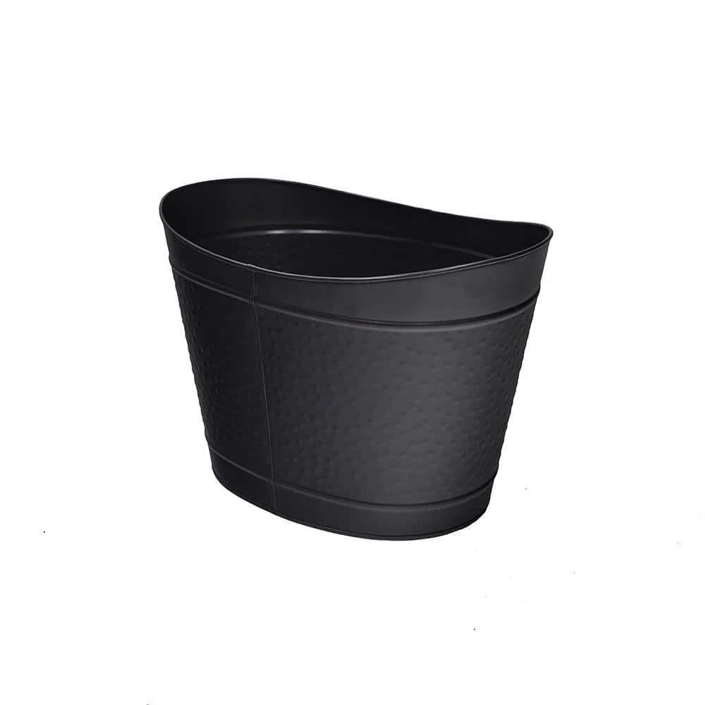Fireplace Tool Oval Wood Bin Log Holder Curved Rim Galvanized Metal Steel Black
