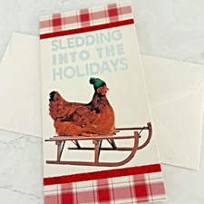 Chicken With Beanie Sledding Into The Holidays Christmas Fabulous New Year Card