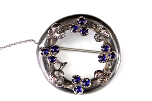 Arts Crafts Silver Brooch Blue Cabochon Stones Circa 1890 - 第 1/7 張圖片