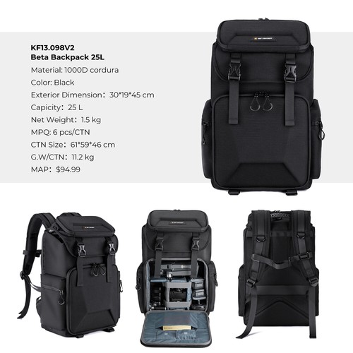 K&F Concept Camera Backpack DSLR/SLR Mirrorless Hard Shell Bag for DSLR w/ Cover - Picture 6 of 40