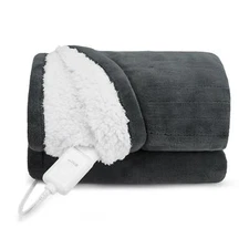 Electric Heated Blanket Throw Slate Microplush Sherpa Faux Shearling 4 Settings