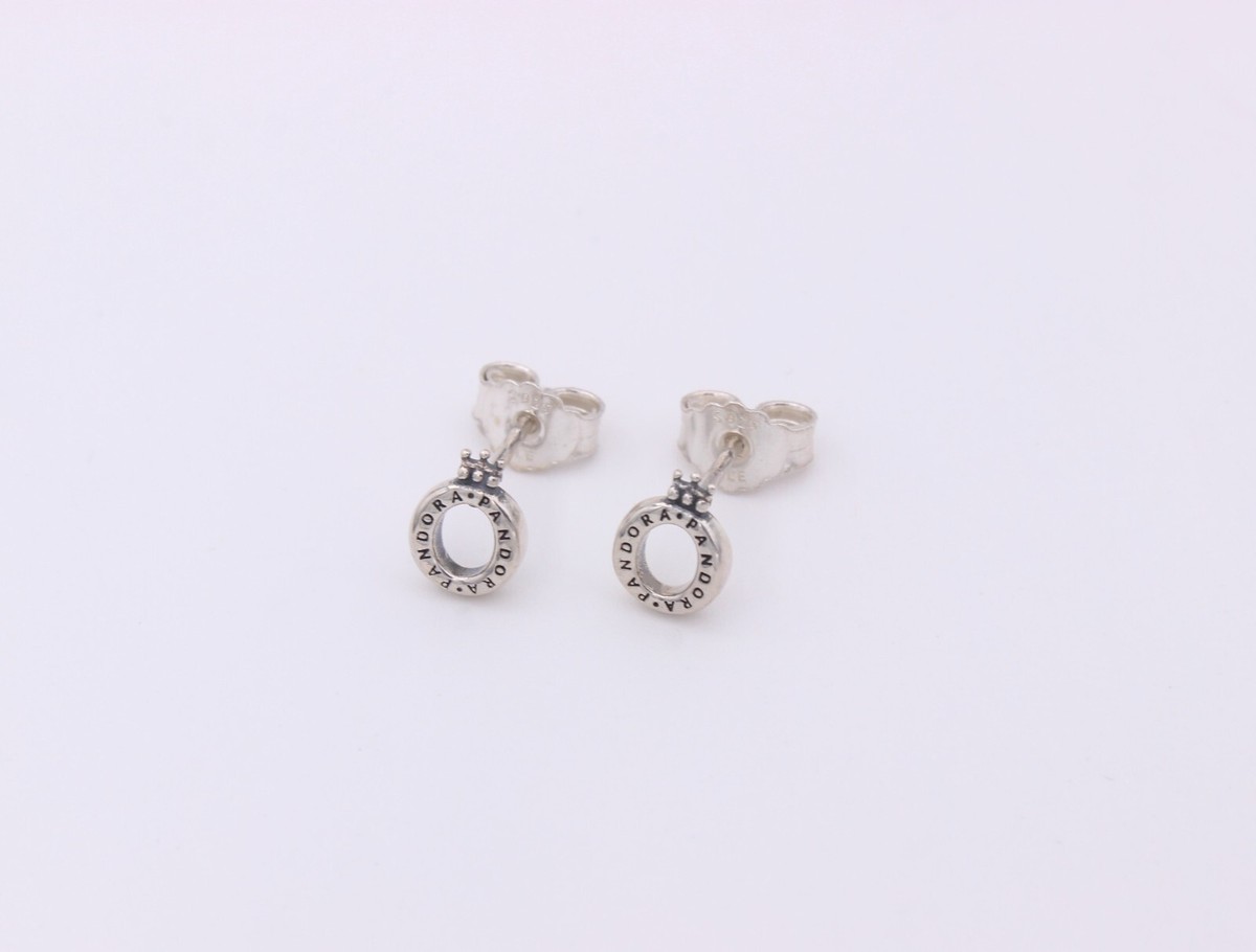 New Authentic PANDORA Polished Crown O Stud Earrings, Silver