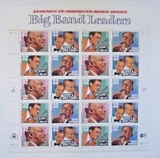 LEGENDS OF AMERICAN MUSIC SERIES BIG BAND LEADERS 32 CENT STAMP SHEET - MINT