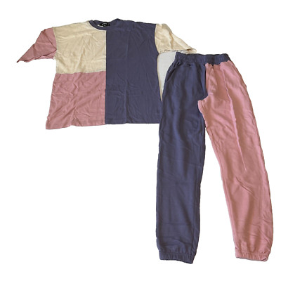 Missguided T Shirt Jogger Set Sweats Oversized Womens Size 4 Multicolor Block