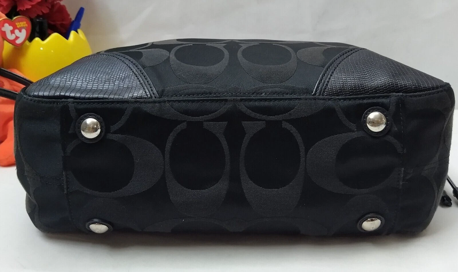 Borsa a tracolla Coach Signature tela nera doppia maniglia