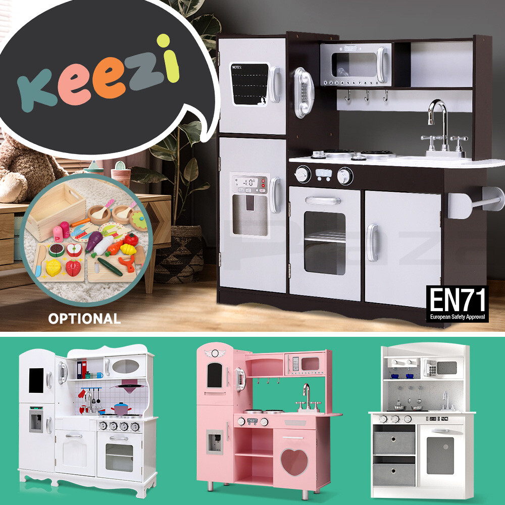 Keezi Kids Kitchen Pretend Play Sets Wooden Toys Children Utensils
