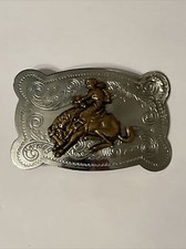 Bucking Bronco BELT BUCKLE Western Horse Cowboy Ranch Rodeo Silver Tone 3  x2  
