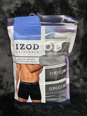 Ultimate IZOD Originals Mens Boxer Briefs 3pk Sz Small Gray&Blk