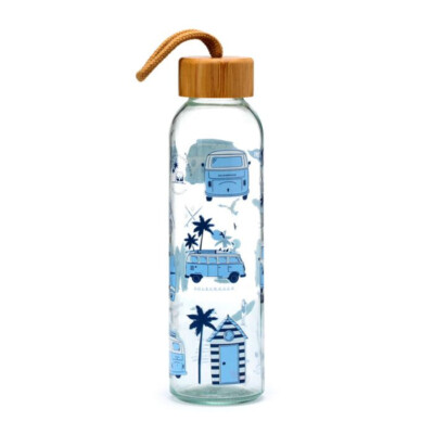 Volkswagen VW T1 Bulli Explore WASSERFLASCHE Glas & Bambus TRINKFLASCHE 500 ml