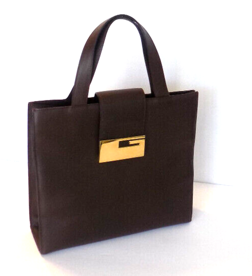 Authentc vintage 90s GUCCI gold logo G brown leather tote