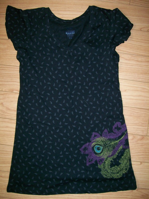 NWOT Mossimo Black Paisley Flutter Sleeve V-Neck Tissue Weight Dragon Size XS
