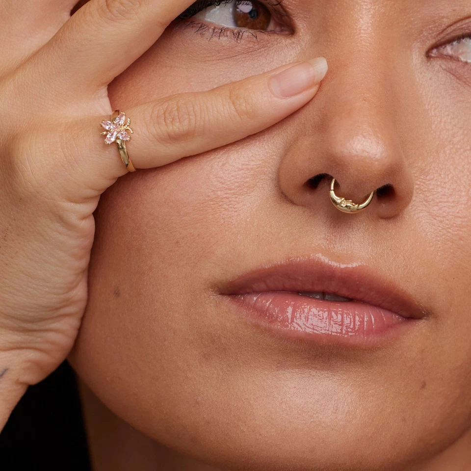 Aro piercing cara luna oro macizo 14K cartílago Daith Tragus caracola torre 18G Foto 4 de 4