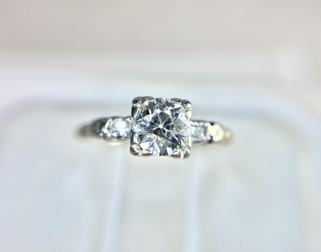 Art Deco 14k White Gold Natural Old European Diamond Engagement Ring 1/2 TCW | eBay