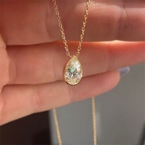 Authentic 2.00Ct Pear Cut Lab Created Solitaire Women's Pendant 14K Yellow Gold Plated.