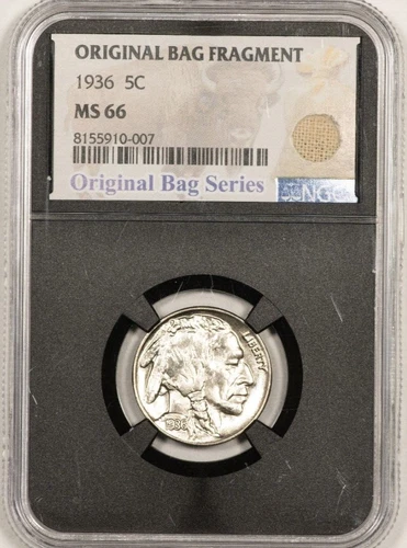 1936 NGC MS66 Buffalo Nickel BLACK core Bag fragment Label