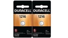 2 x 1216 Duracell Coin Cell Batteries - Lithium 3V - (CR1216, DL1216, ECR1216)