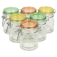 6 Pcs 145ml Glass Storage Jars Coloured Clip Lids Airtight Kitchen Pantry